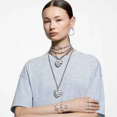 Matrix bracelet, Heart, White, Rhodium plated | Swarovski