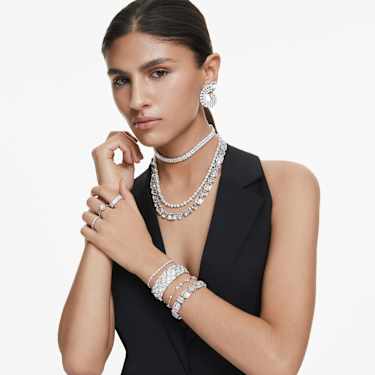 Matrix Tennis necklace, Crystal pearl, Round cut, White, Rhodium