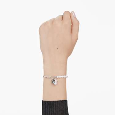 Swan bracelet, Crystal pearl, Swan, Black, Mixed metal finish