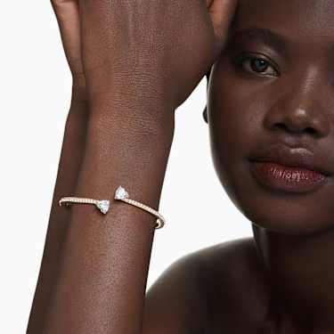 Mesmera bangle, Heart, White, Gold-tone plated | Swarovski