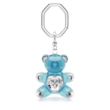 Teddy key ring, Bear, Blue, Rhodium plated | Swarovski