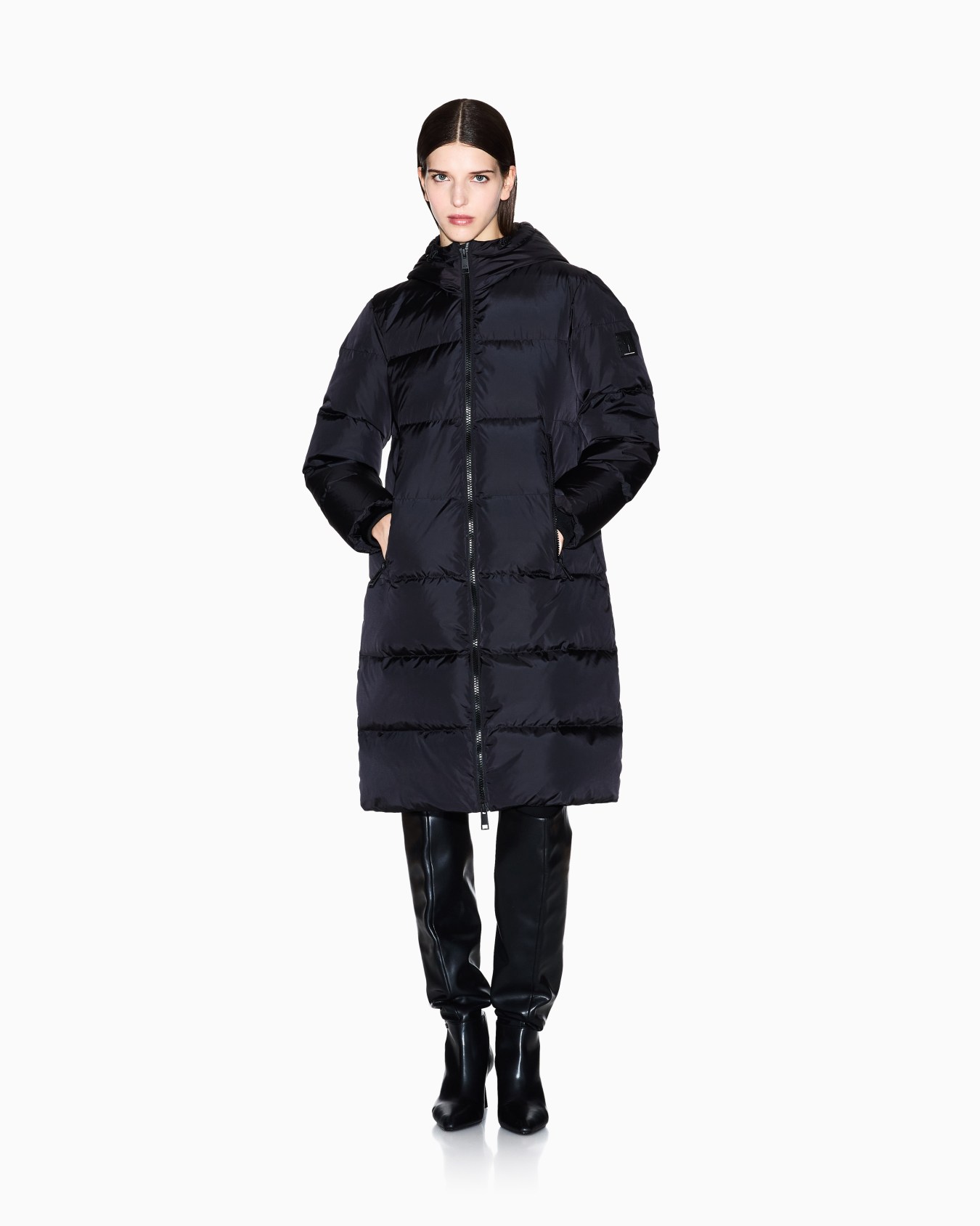 美品◎ARMANI COLLEZIONI アルマーニ ロングダウンコート 黒 A|X アルマーニ エクスチェンジ】＜オンライン限定＞ICON リアルダウン