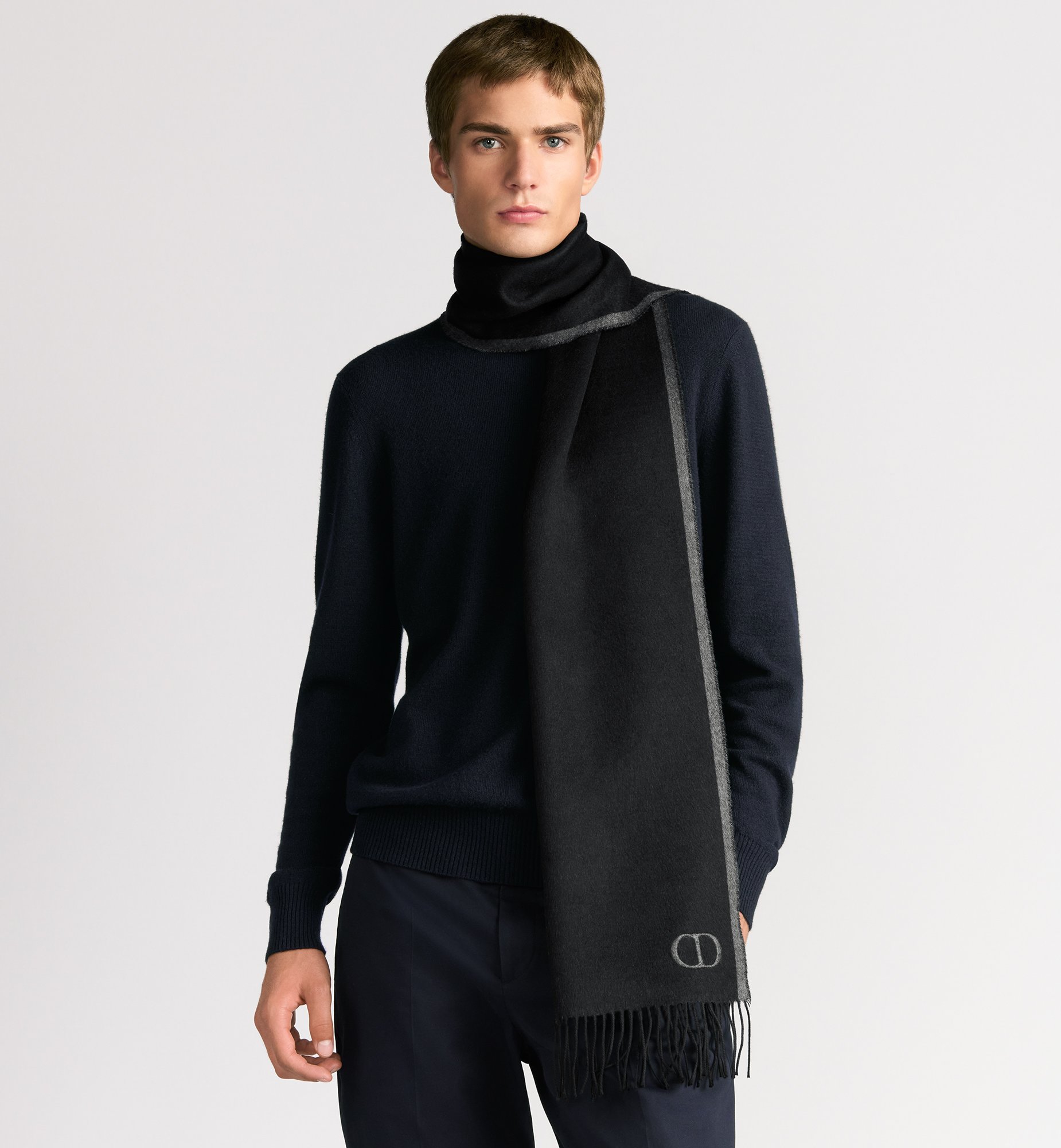 Double-Sided CD Icon Scarf Navy Blue and Gray Silk | DIOR