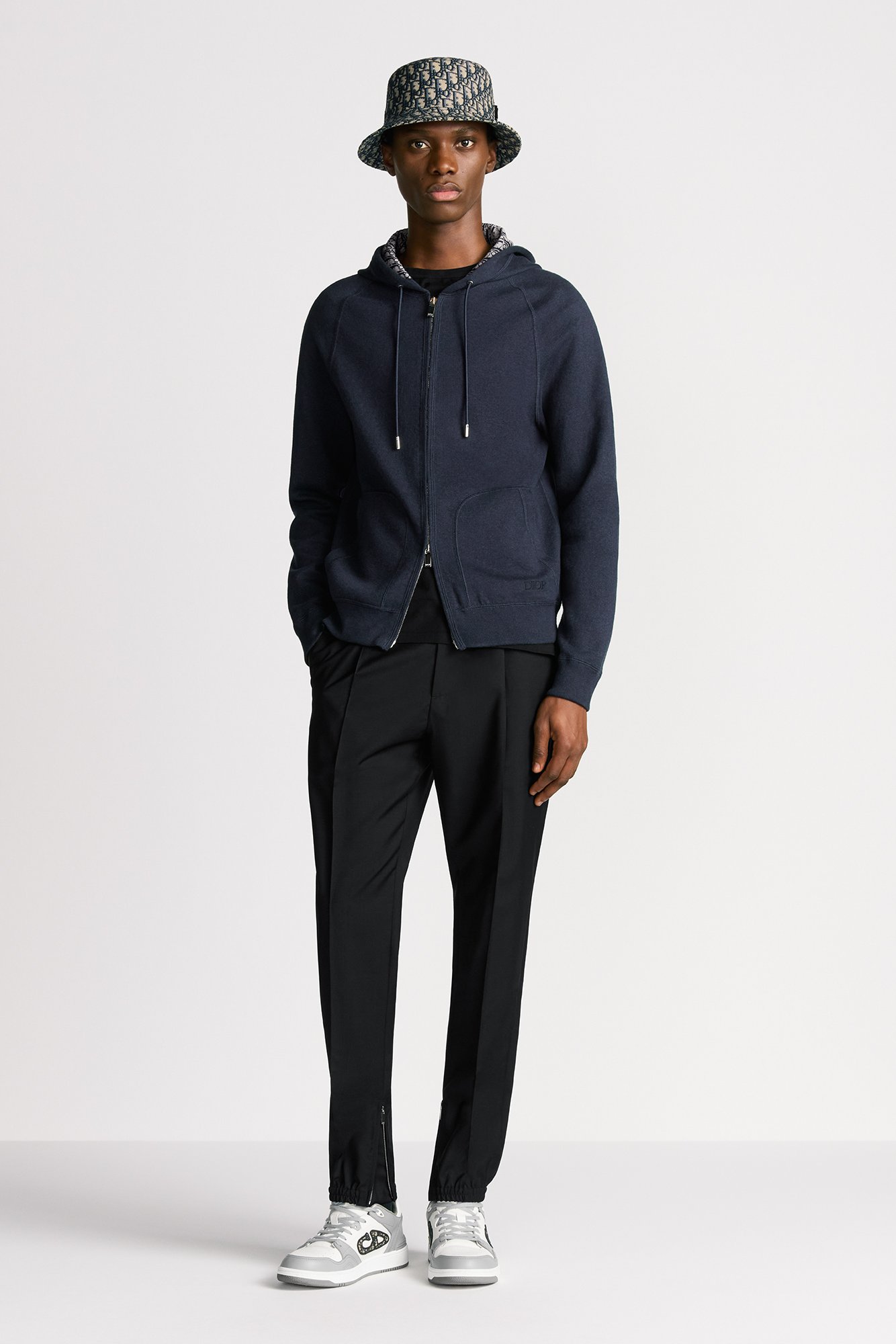 Dior Oblique Bucket Hat Navy Blue and Beige Blended Cotton