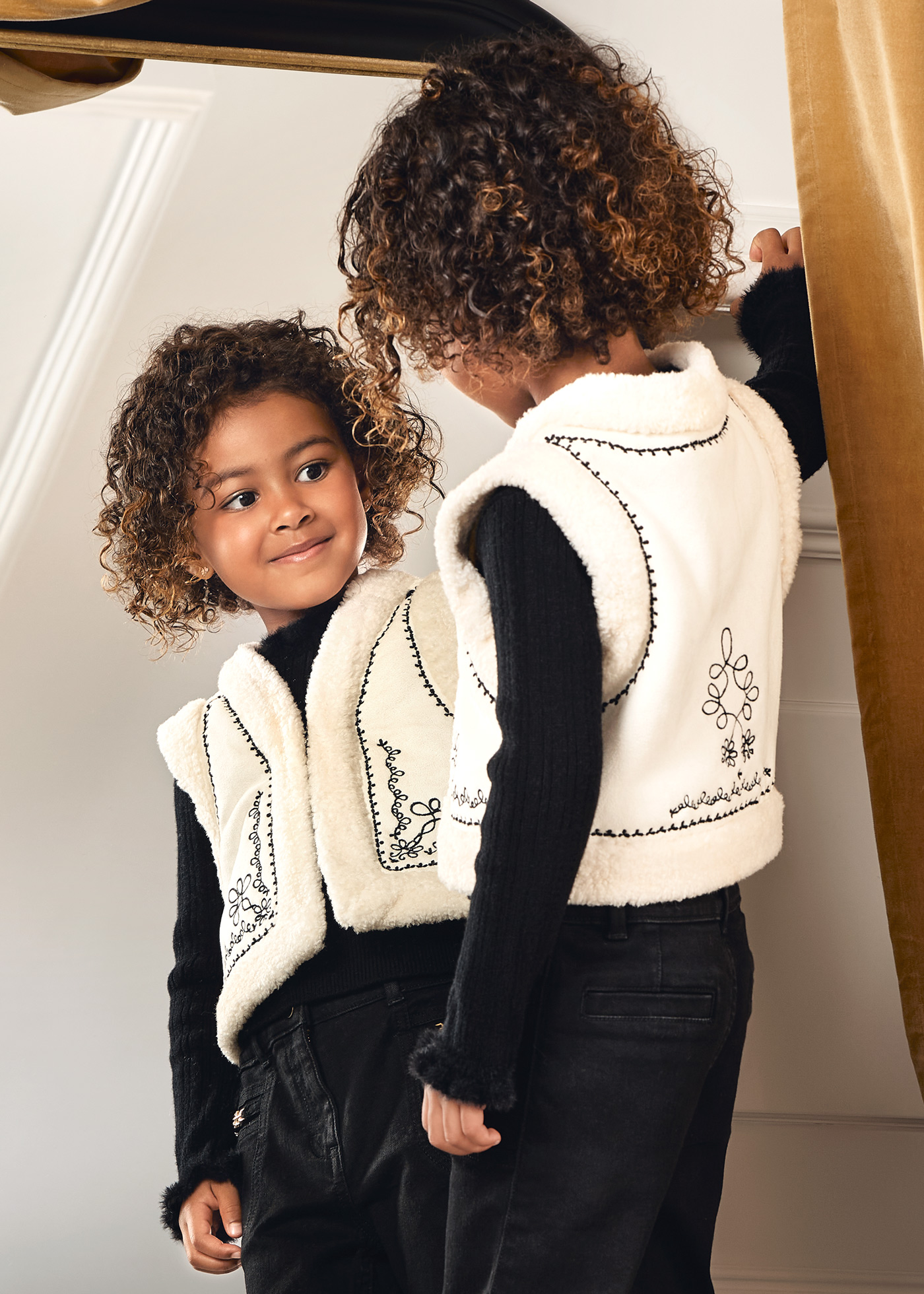 girls reversible embroidered vest Cream | Abel & Lula ®
