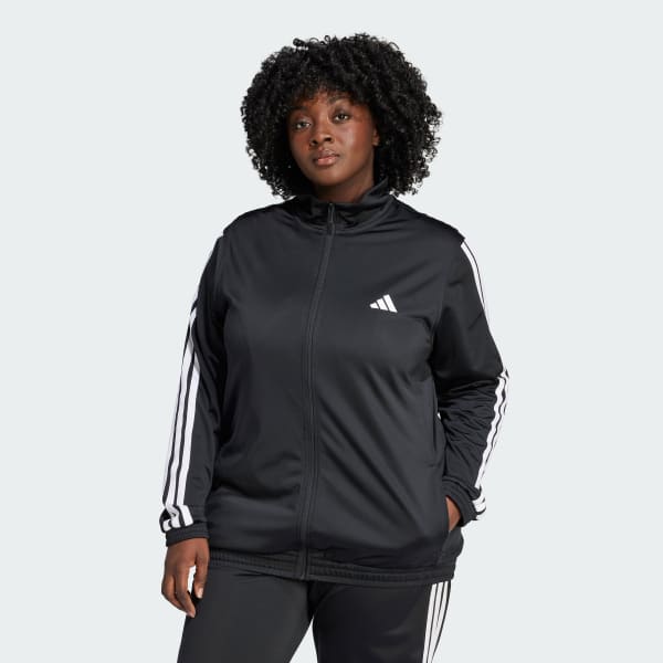 adidas Tricot 3-Stripes Track Jacket (Plus Size) - Black | Free
