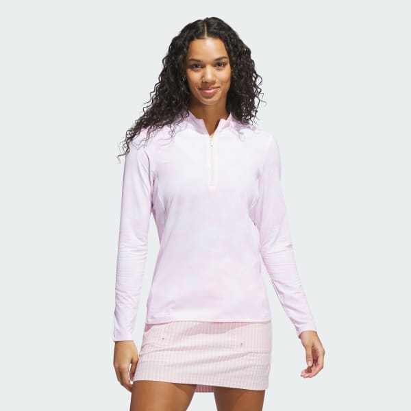 adidas Ultimate365 Printed Quarter-Zip Mock Neck Top - Pink | Free