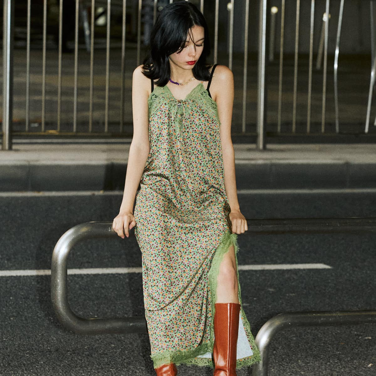 ANNA SUI jouetie フラワーキャミワンピ GREEN 22FA-I（アナスイ