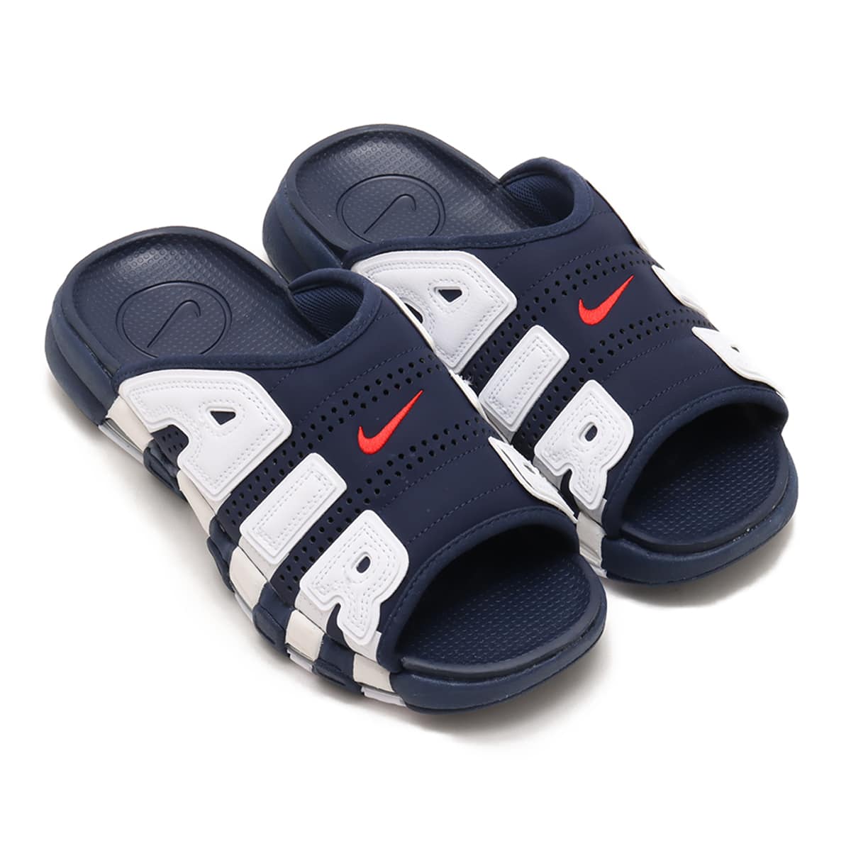 NIKE AIR MORE UPTEMPO SLIDE MIDNIGHT NAVY/UNIVERSITY RED-WHITE