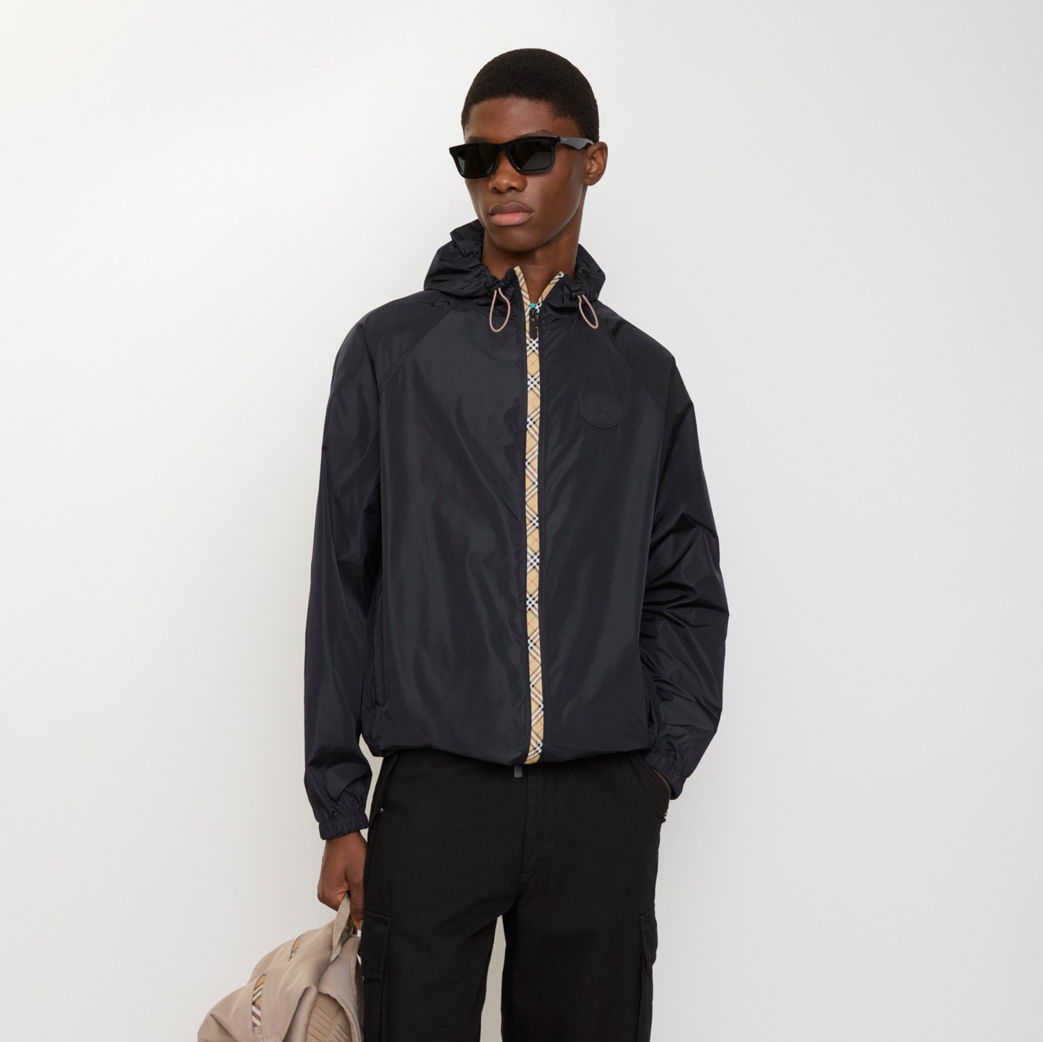 Checker-tape Nylon Hooded Jacket in Navy - Men | Burberry® Official