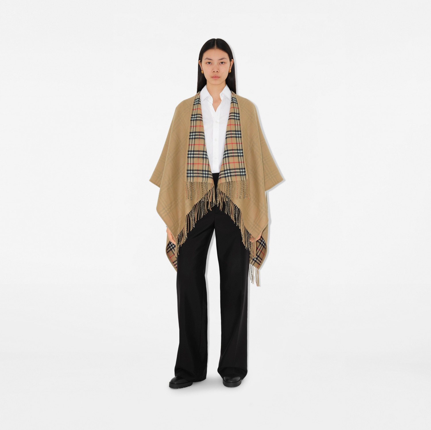 リバーシブル チェック ウールケープ (アーカイブベージュ) | Burberry