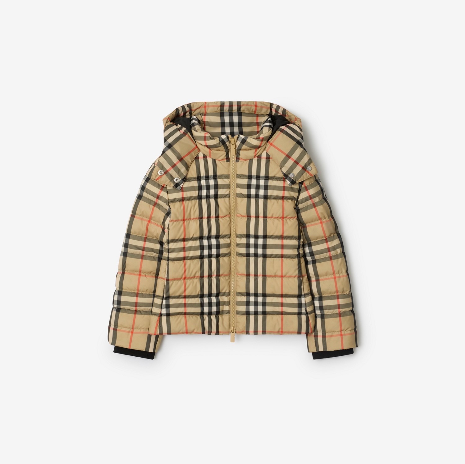 チェック フーデッド ダウンジャケット (サンドベージュ) | Burberry