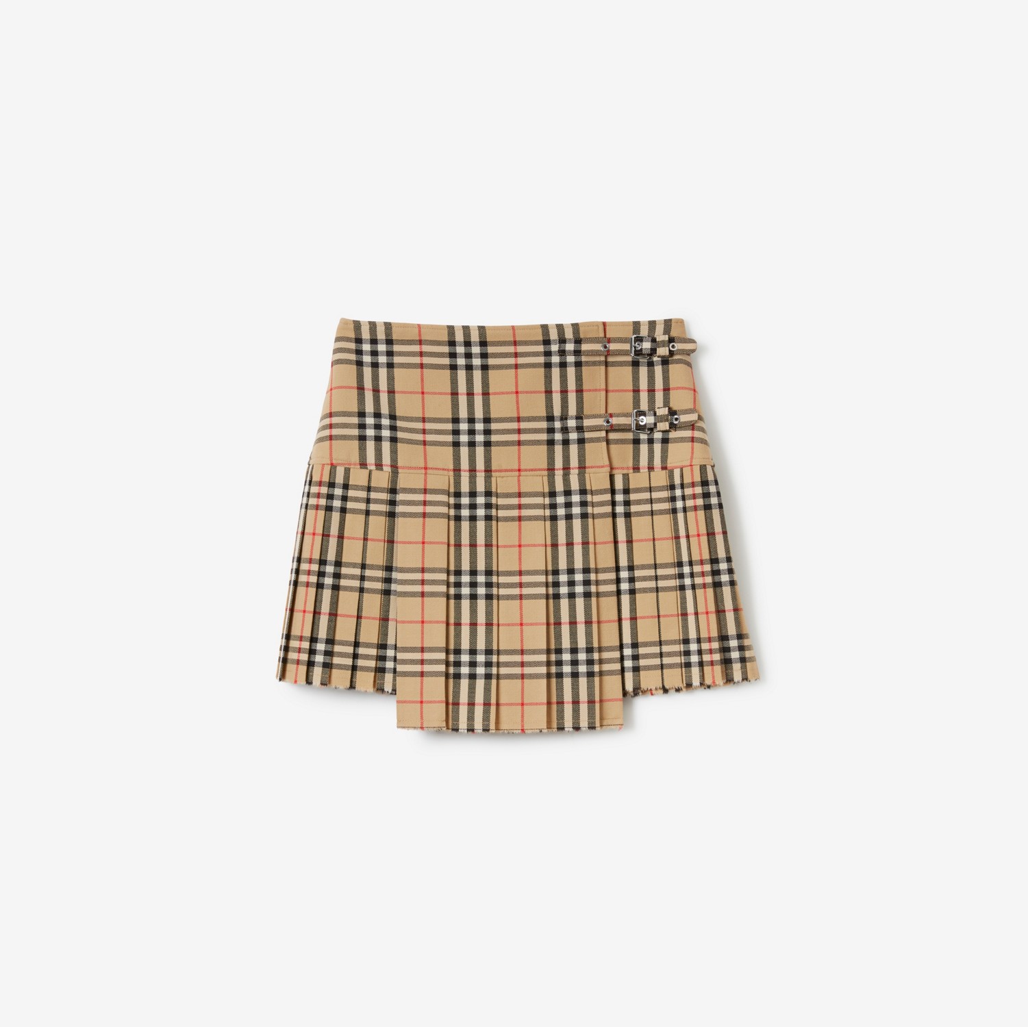 Pleated Check Wool Mini Kilt in Archive beige - Women | Burberry