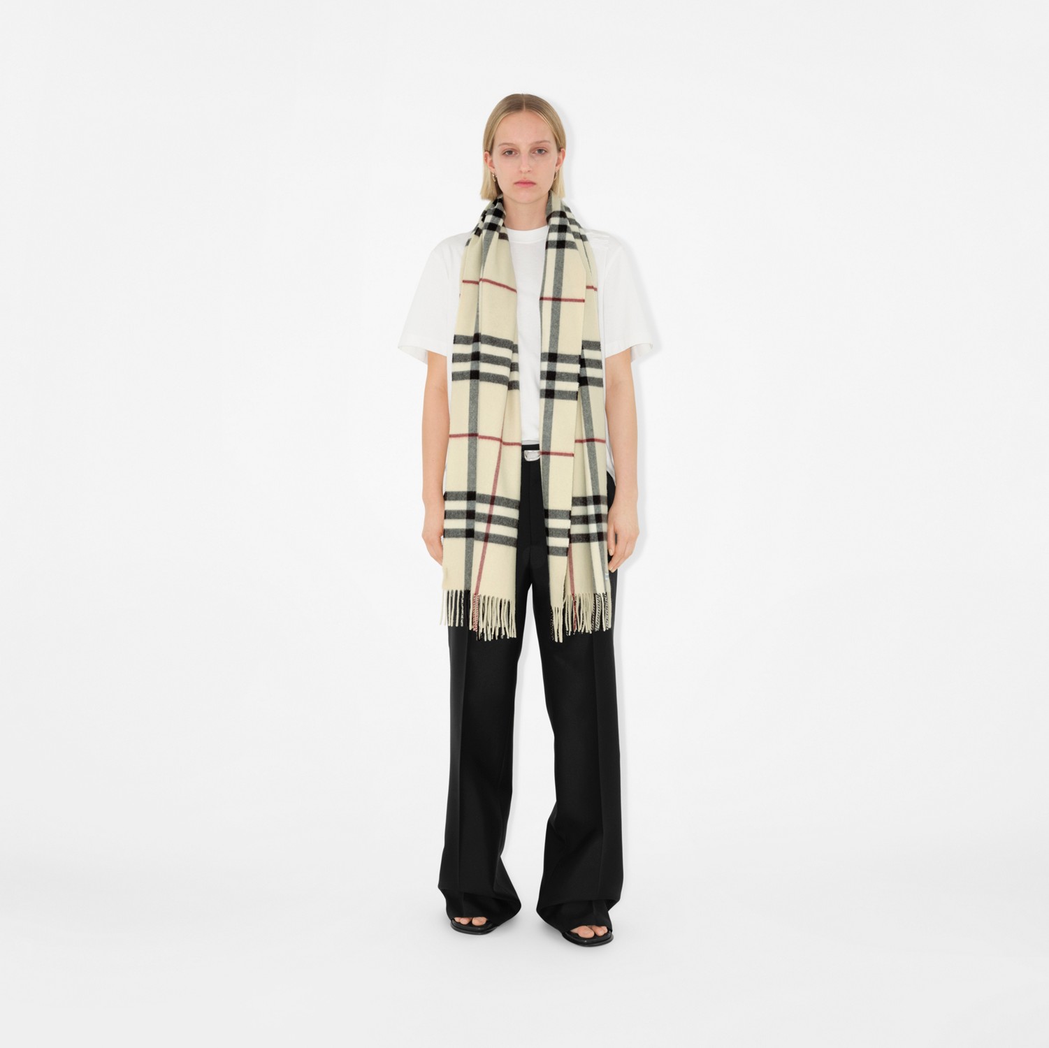 Wide Check Cashmere Scarf in Stone | Burberry® Official
