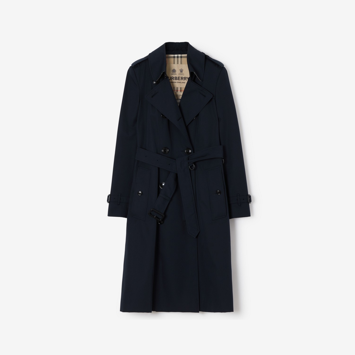 Long Chelsea Heritage Trench Coat in Coal blue - Women, Cotton