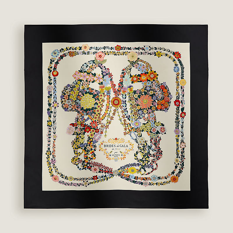 Brides de Gala en Fleurs scarf 90 - Black | Hermès Finland
