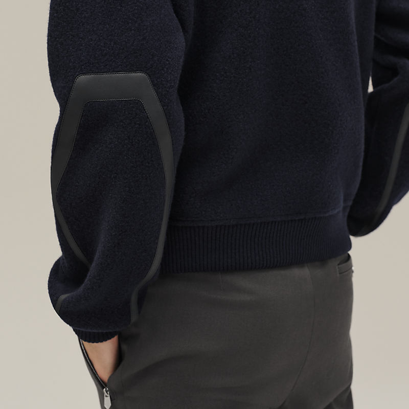 Full-zip sweater with leather detail - Orange - XS | Hermès USA