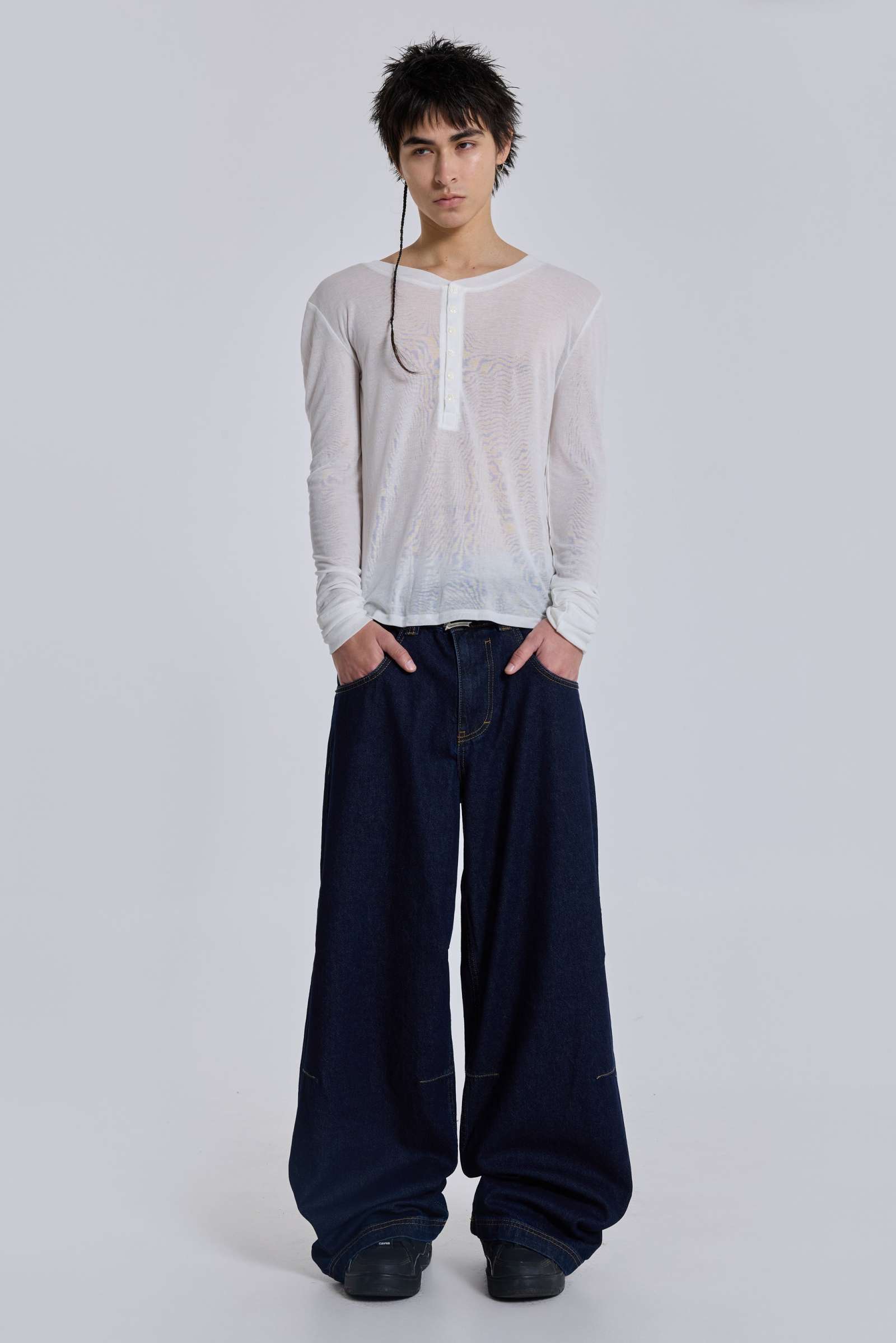 Shop Indigo Low Rise Colossus Baggy Jeans | Jaded London | Clothing