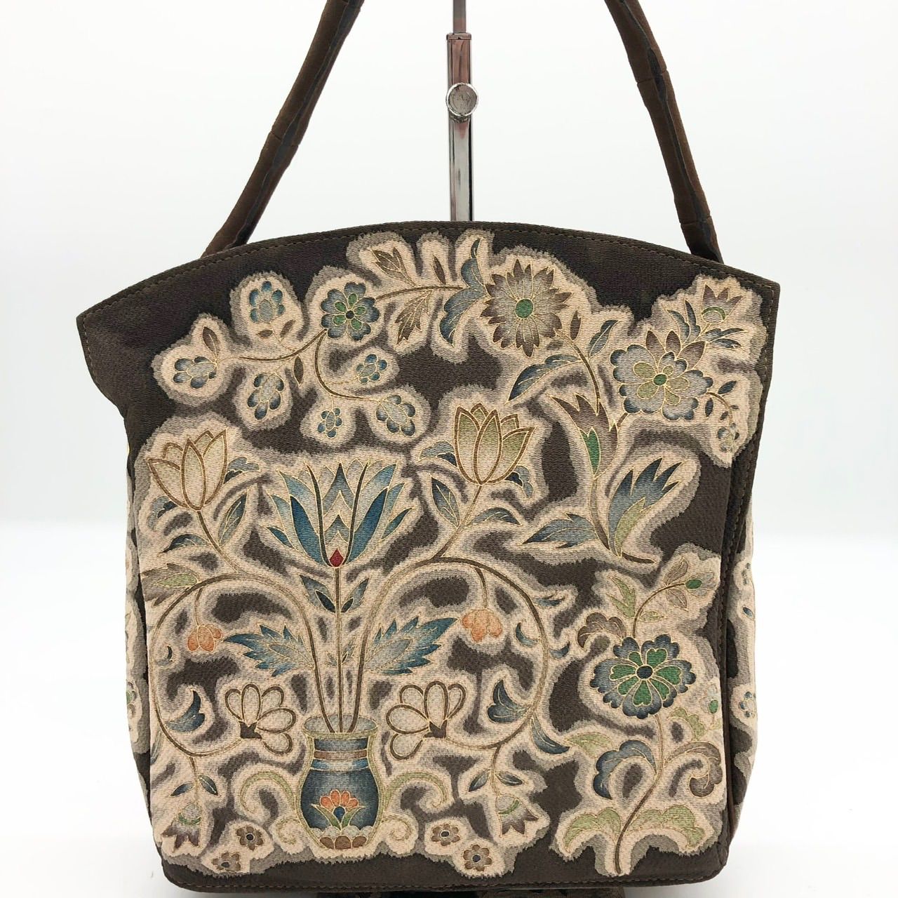 OKAJIMA オカジマ 和装バッグ ハンドバッグ 刺繍 花柄 ブラウン 茶