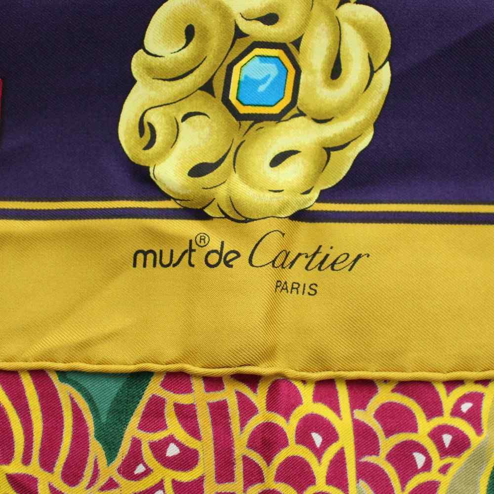 カルティエ Cartier スカーフ 大判 絹 シルク 総柄 ロゴ マルチカラー