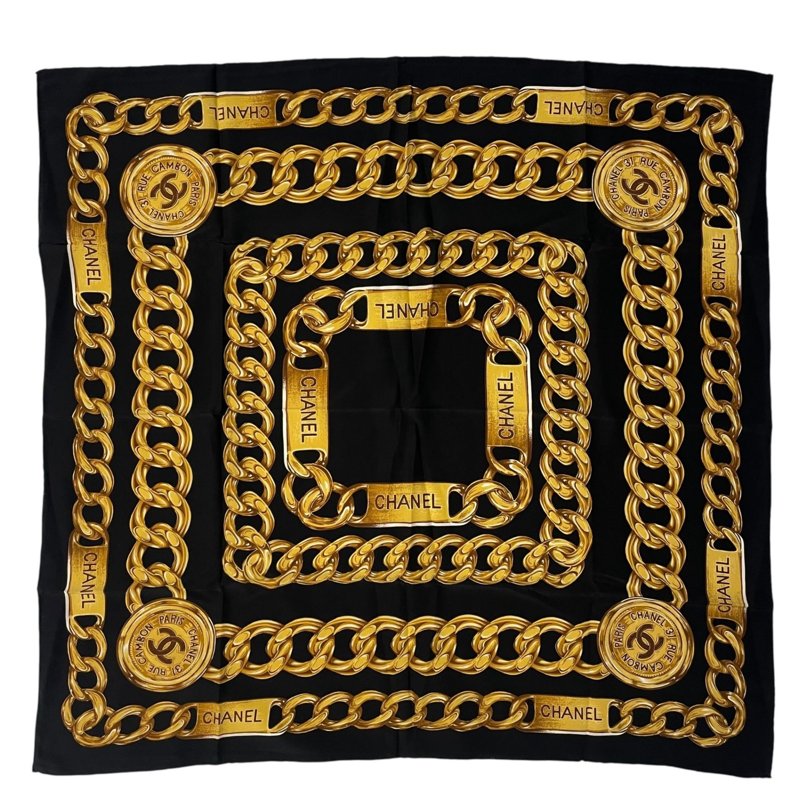 極美品 CHANEL シャネル スカーフ シルク ココマーク チェーン