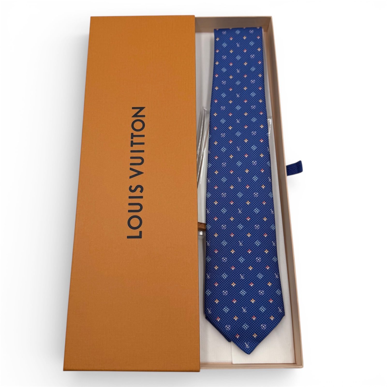 極美品・箱付】ルイヴィトン ネクタイ モノグラム マルチカラー ブルー