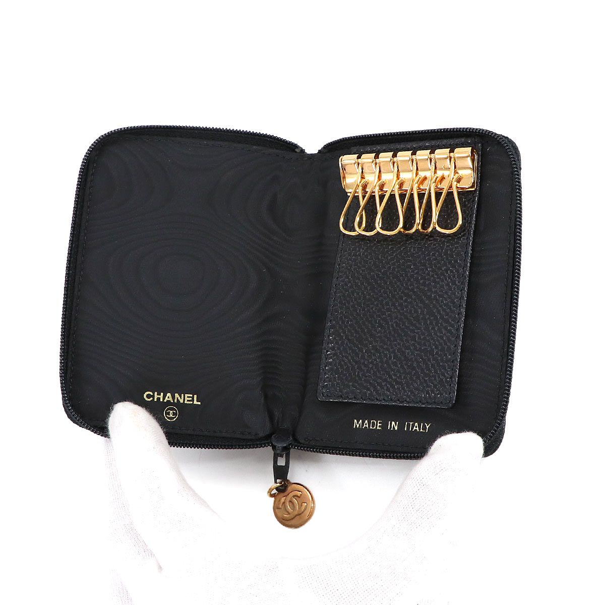 美品 シャネル CHANEL ラウンドファスナー 6連 キーケース キャビア