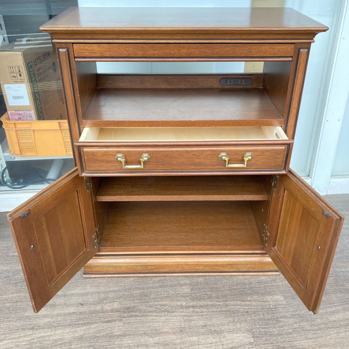 マルニ木工 ROYAL 地中海 電話台 FAX台 花台 キャビネット コンセント2