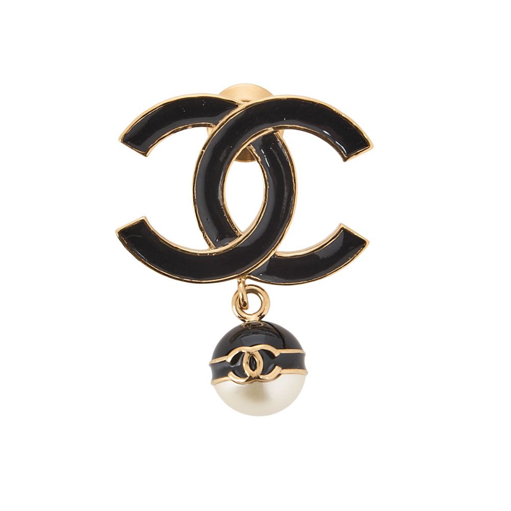 CHANEL シャネル ココマーク B24S ブローチ GPXフェイクパール 黒