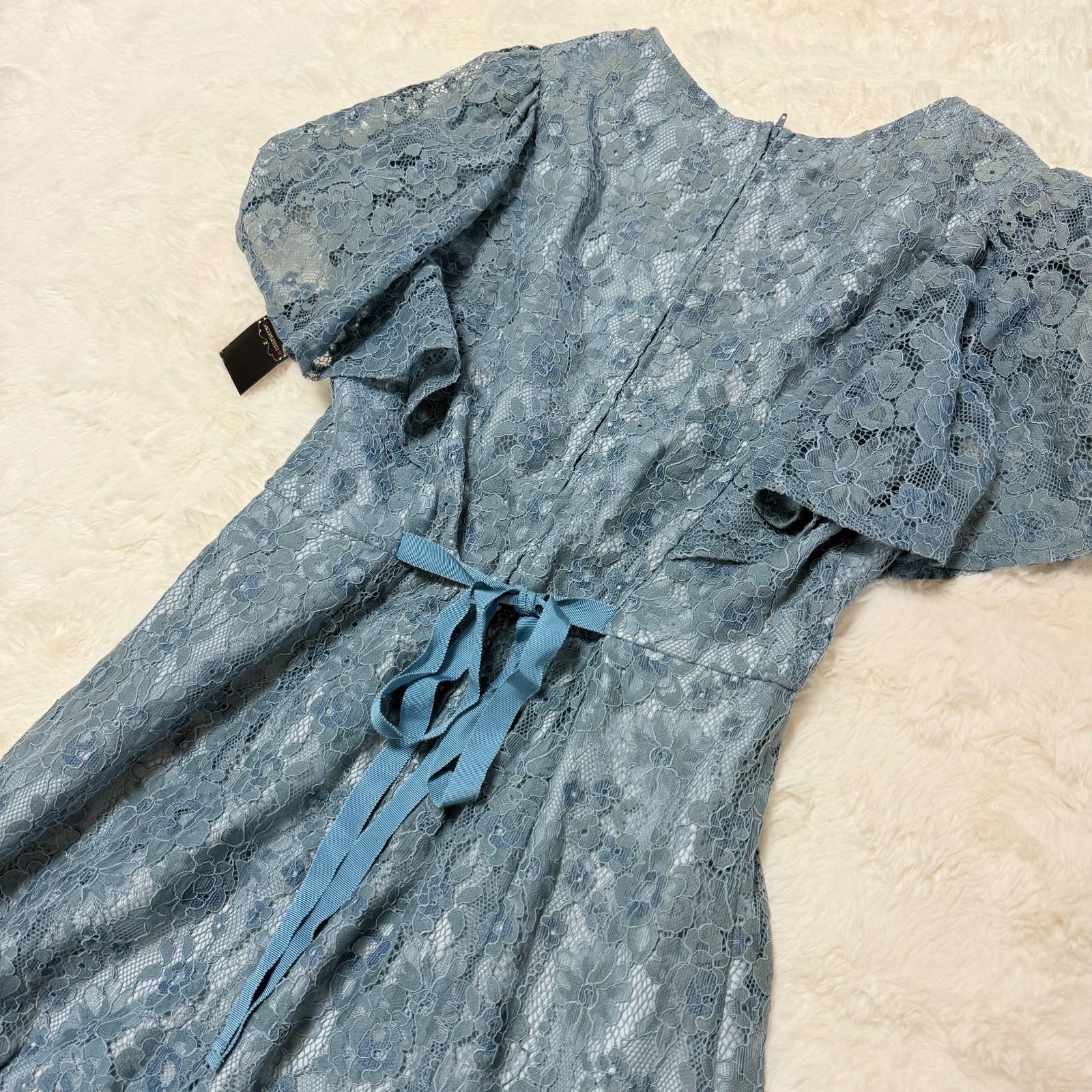 東京ソワール COCCOLUSSI 総レース パーティードレス 9AR M ブルー