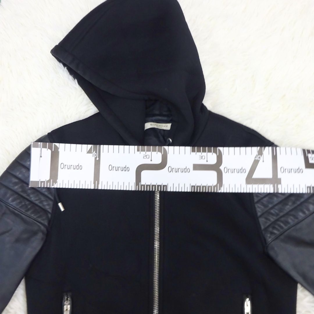 GIVENCHY ジバンシー レザー切り替え スエットジップアップパーカー