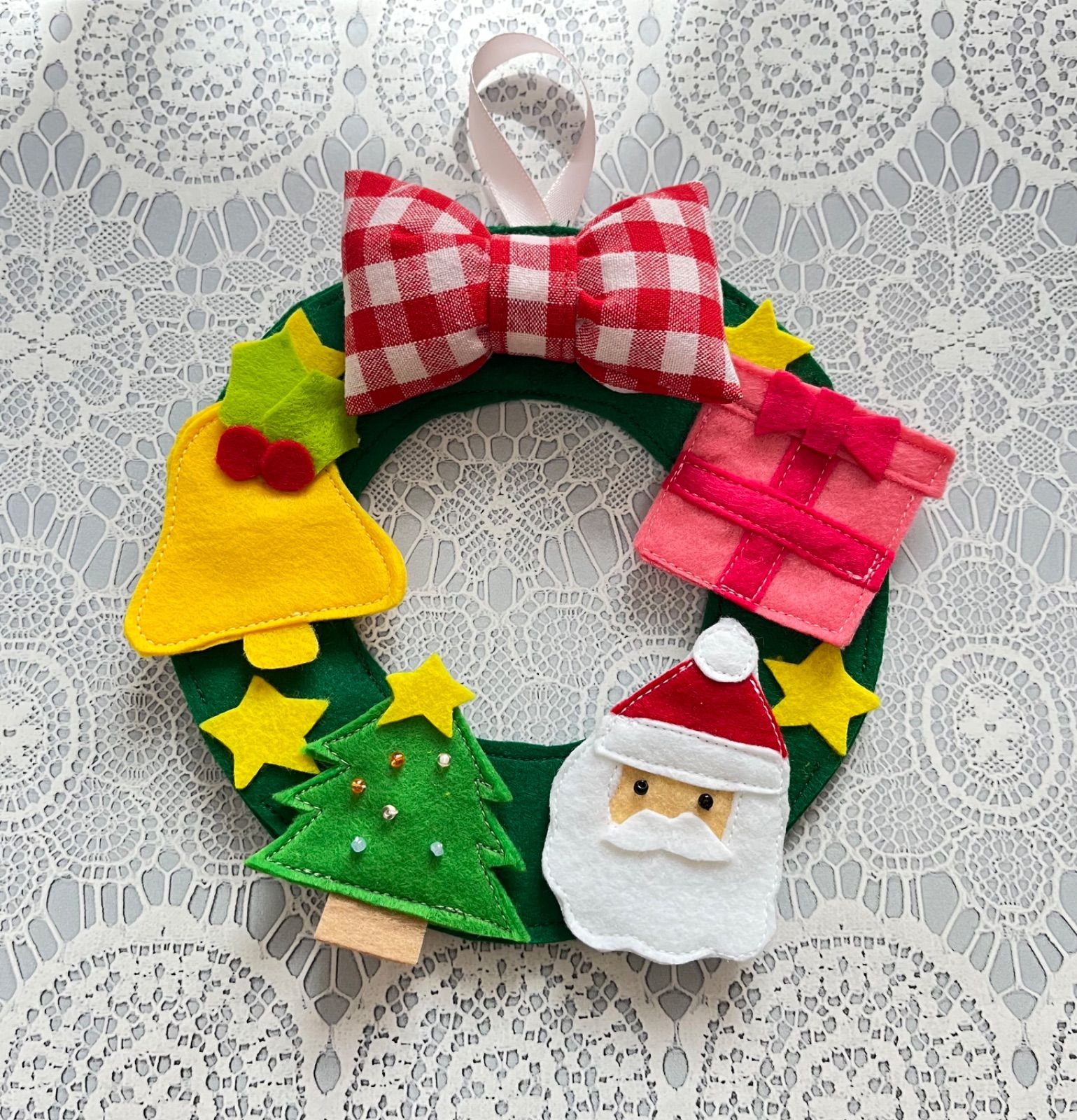 PE48☆クリスマス フェルトリース 飾り ボタン練習 ハンドメイド 療育