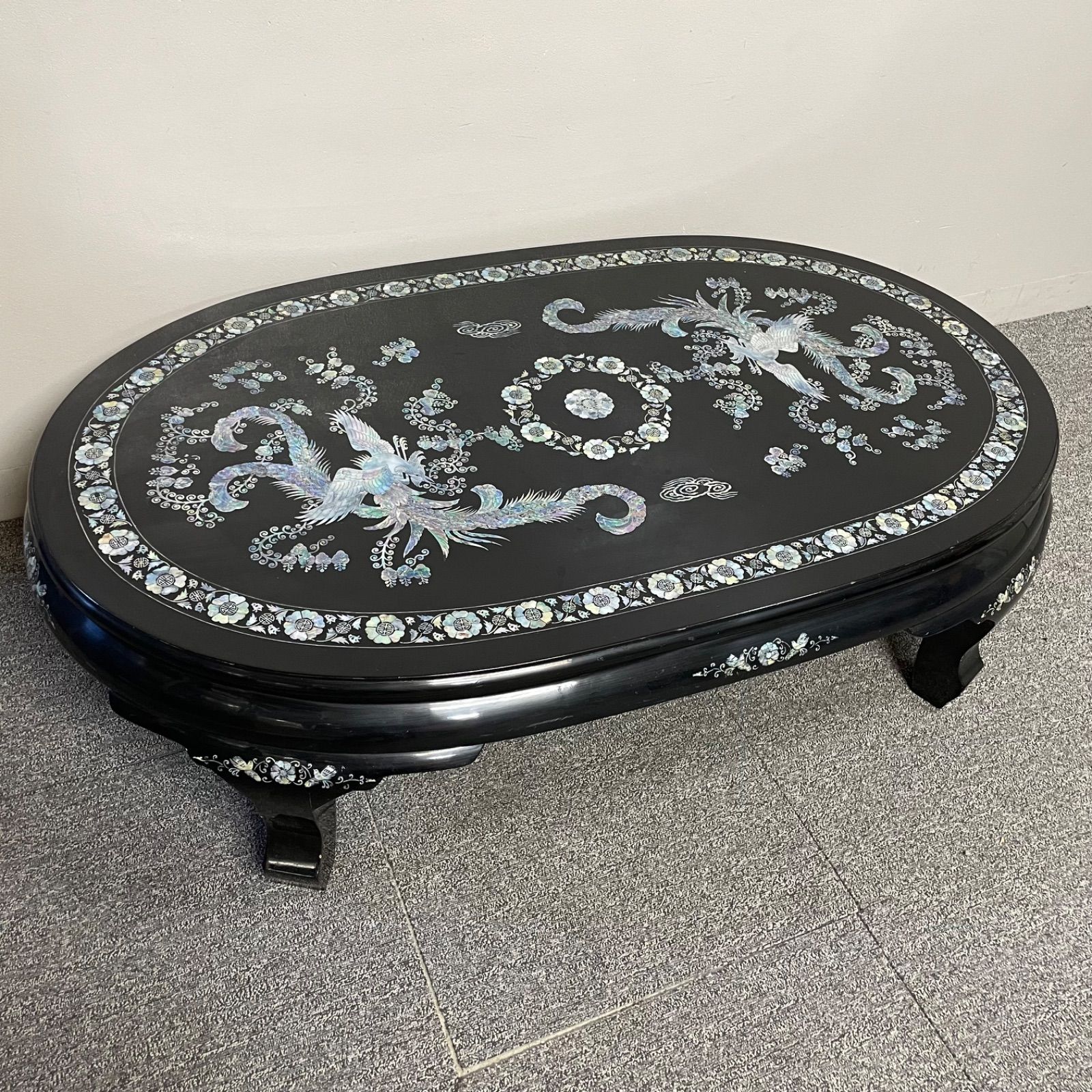 座卓 鳳凰アート 螺鈿細工 鳳凰 座卓テーブル 黒漆塗 - メルカリ