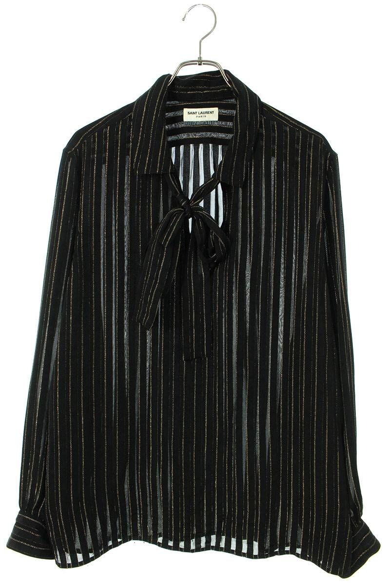 サンローランパリ 22AW 703499 Y1F34 シルクストライプ長袖シャツ