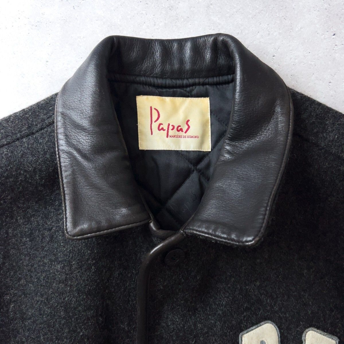 名作 PAPAS パパス ディアスキン 袖革 レザー メルトン スタジャン
