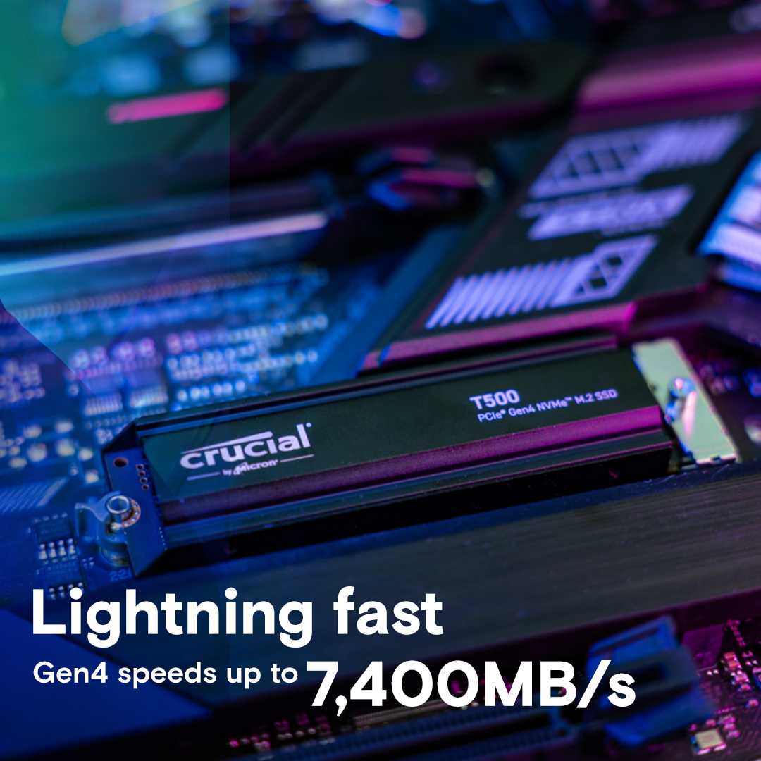 Crucial T500 1TB PCIe Gen4 NVMe M.2 SSD with heatsink