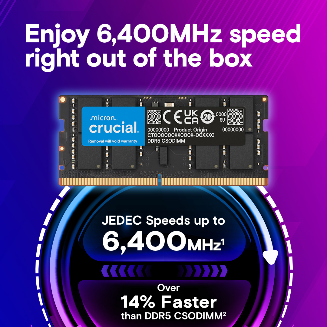 Crucial 32GB Kit (16GBx2) DDR5-6400 CSODIMM | CT2K16G64C52CS5