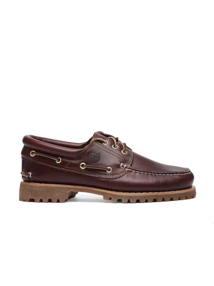 Buy Timberland Men Burgundy TRAD HS 3 EYE LUG Leather Boat Shoes