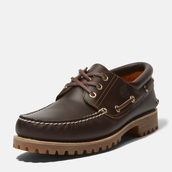 Timberland® Authentic 3-Eye Lug Handsewn Boat Shoe for Men in Brown