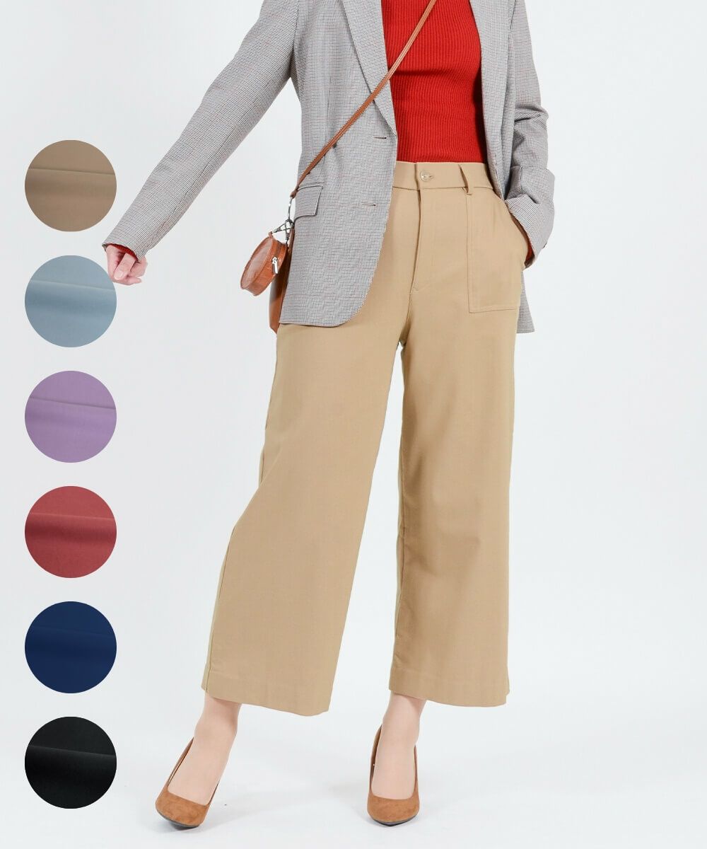 SALE] きちんとラクしたい！裏起毛のキレイめワイドパンツ 股下61cm