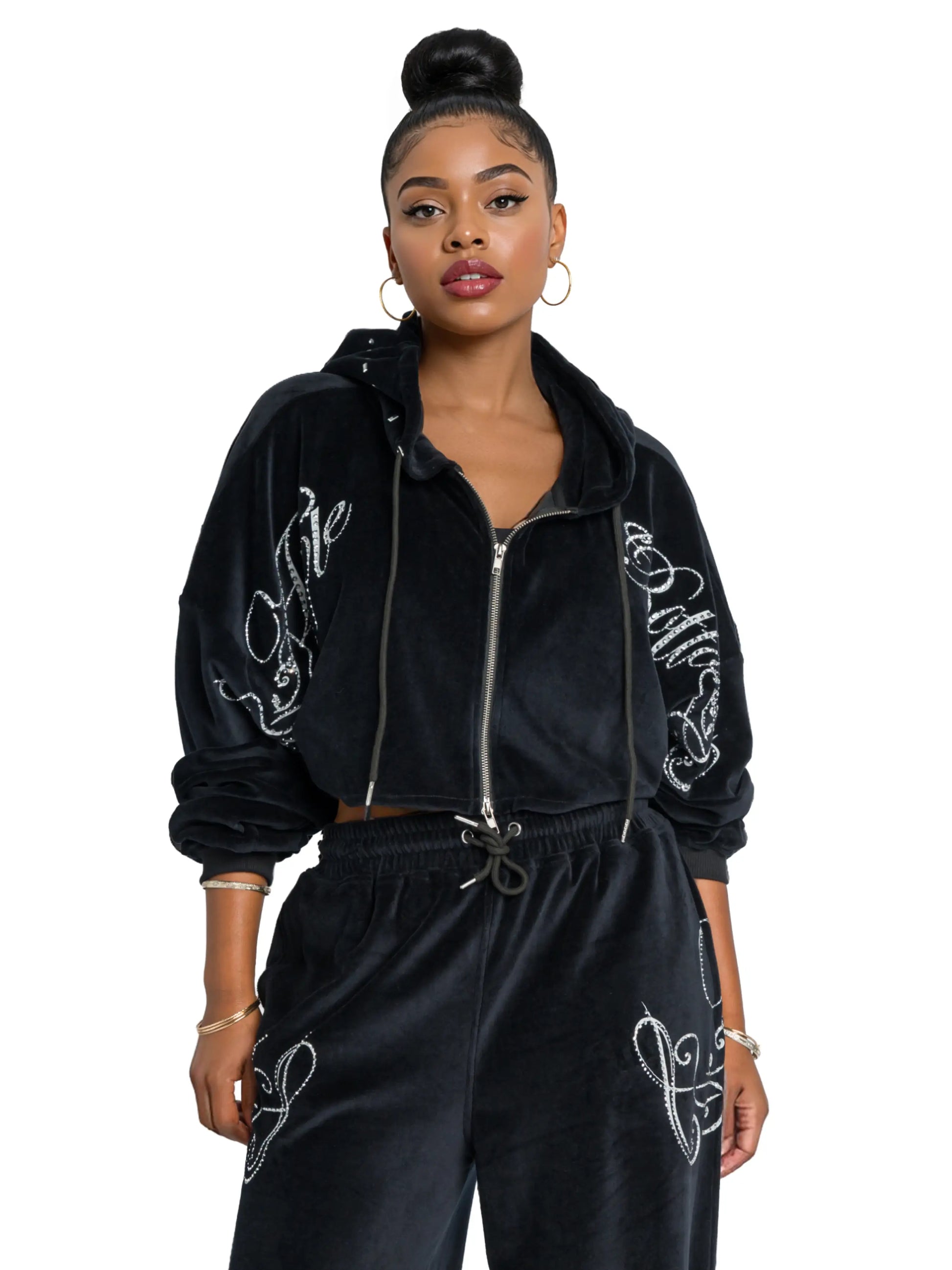 Velour Crop Track Jacket - Black – Apple Bottom Jeans