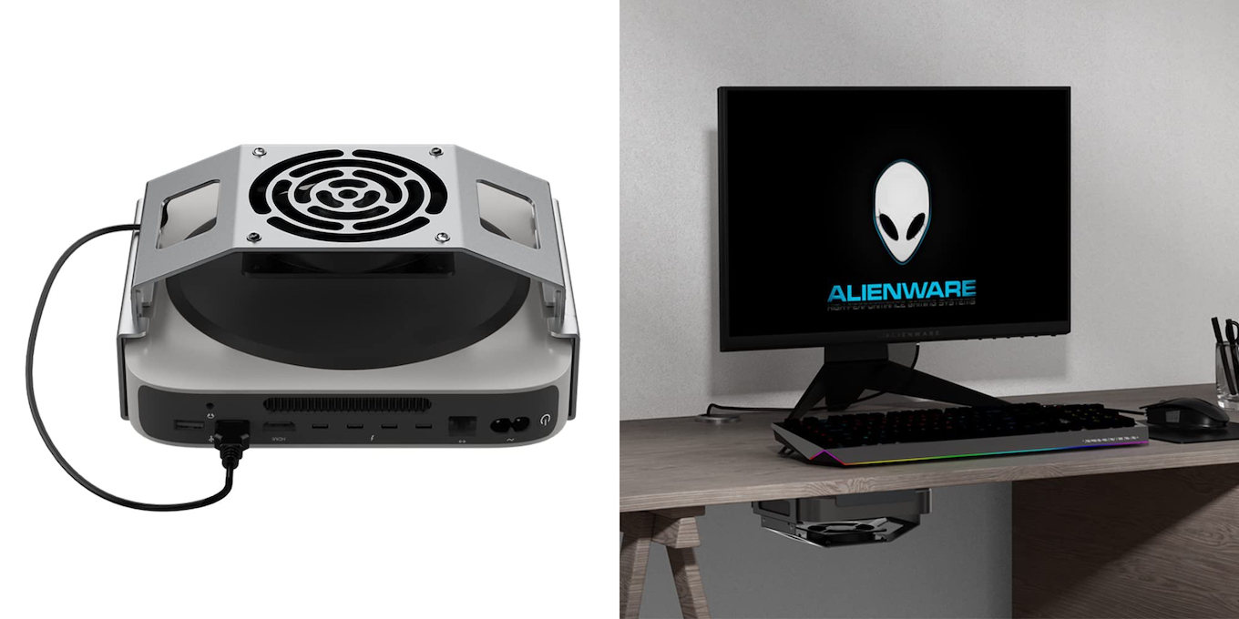 Mac miniを机の下や壁、ディスプレイ裏に設置できる冷却ファン付き