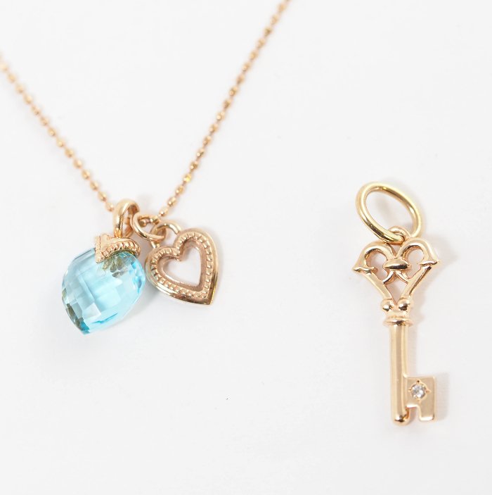 agete アガット K10ピンクゴールド キーチャーム ダイヤ0.01ct ハート