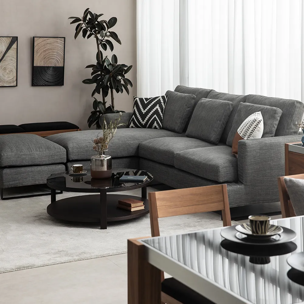 12⁄4までArmonia グレー カウチソファ 背もたれクッション付き 【12/4