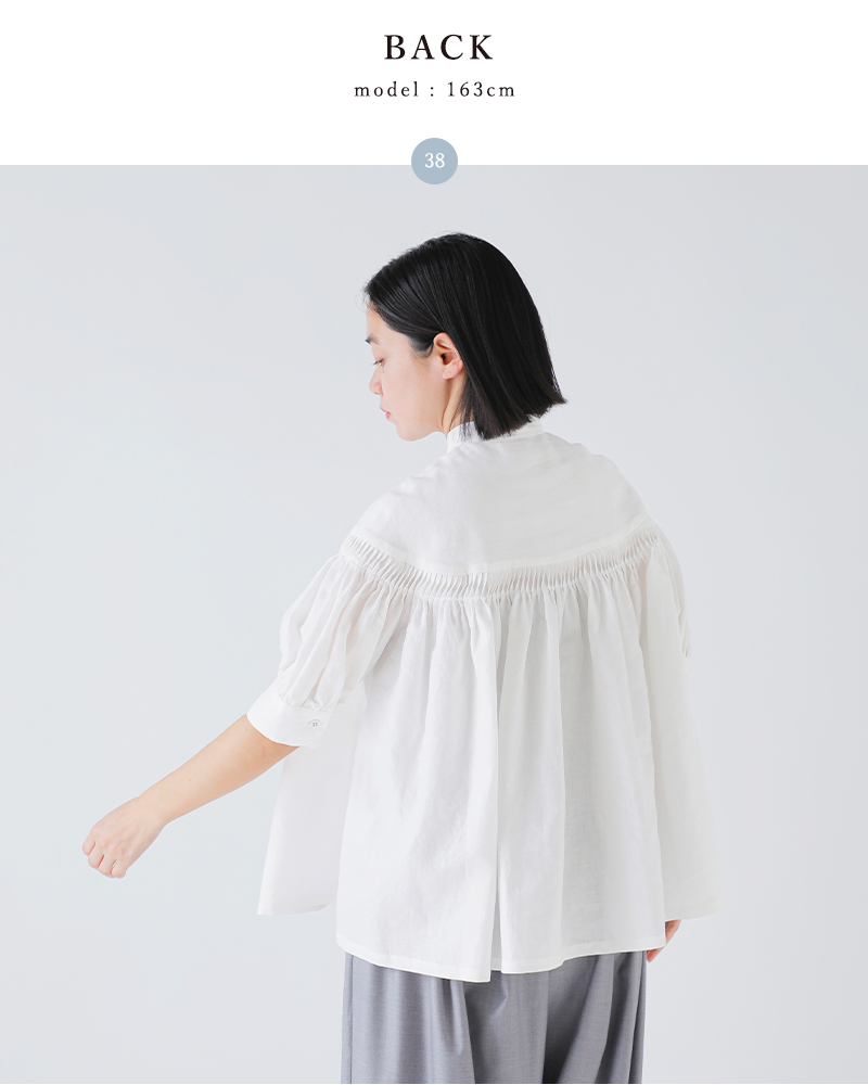 Scye サイ リネン タックブラウス 半袖 60/1Linen Cambric Tucked