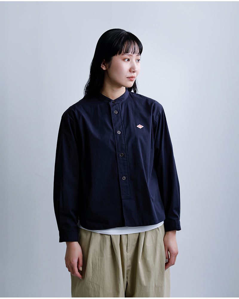 DANTON ダントン コットンポプリン バンドカラー シャツ dt-b0341rpl