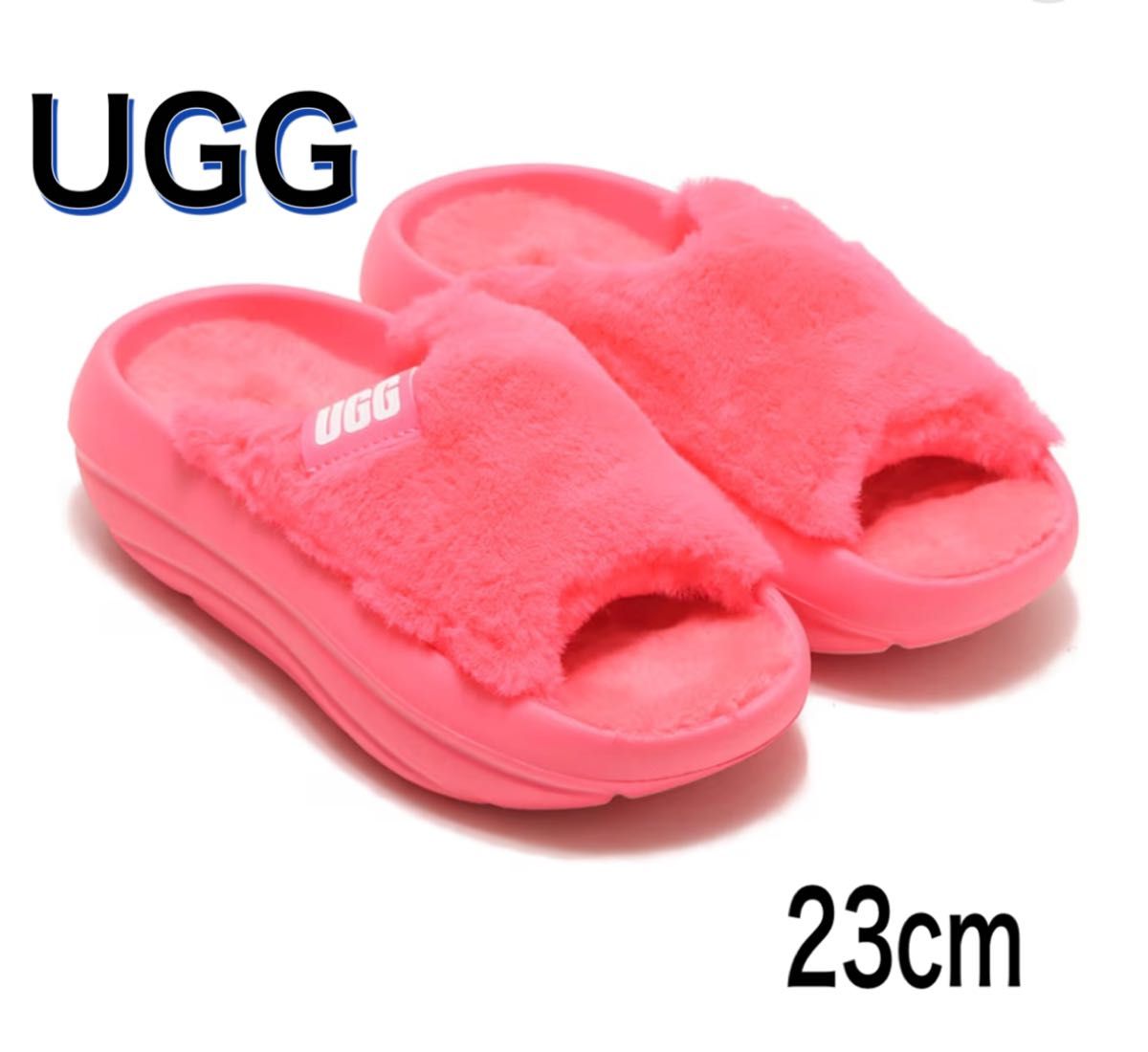 新品 UGG サンダル ディスコスライド ピンク 厚底 ファー ボア