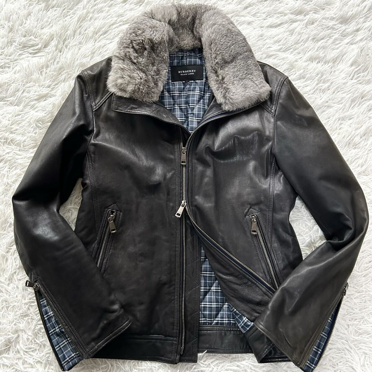 Yahoo!オークション -「burberry black label レザーライダース」の