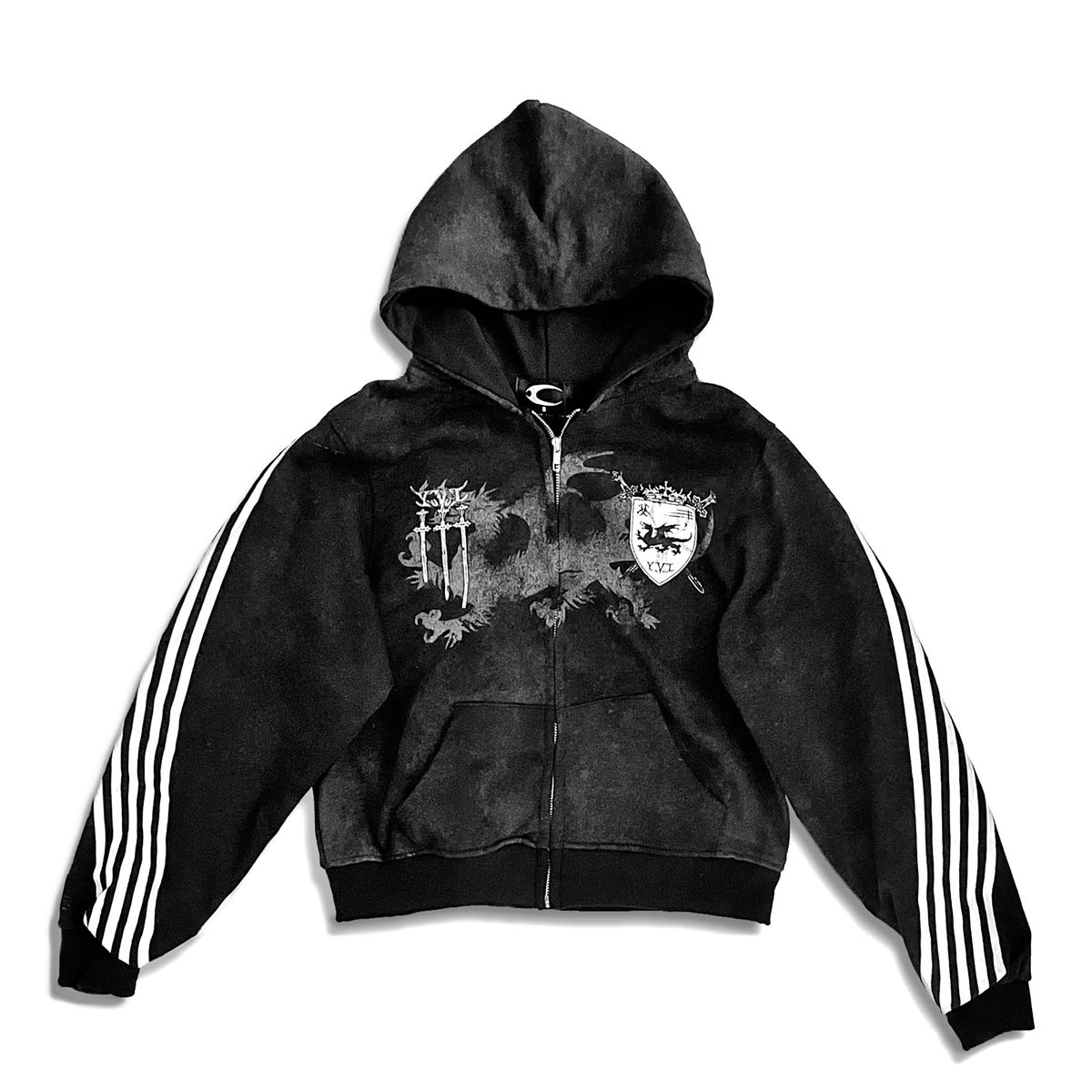 00s 平成 ファー パーカー hoodie 短丈 Y2K ファー 黒 光沢