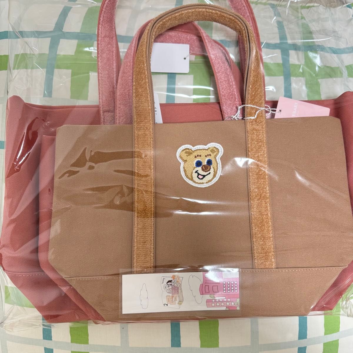 新品未使用オールドテディ ワッペントートバッグ ピンク 小 Lサイズ
